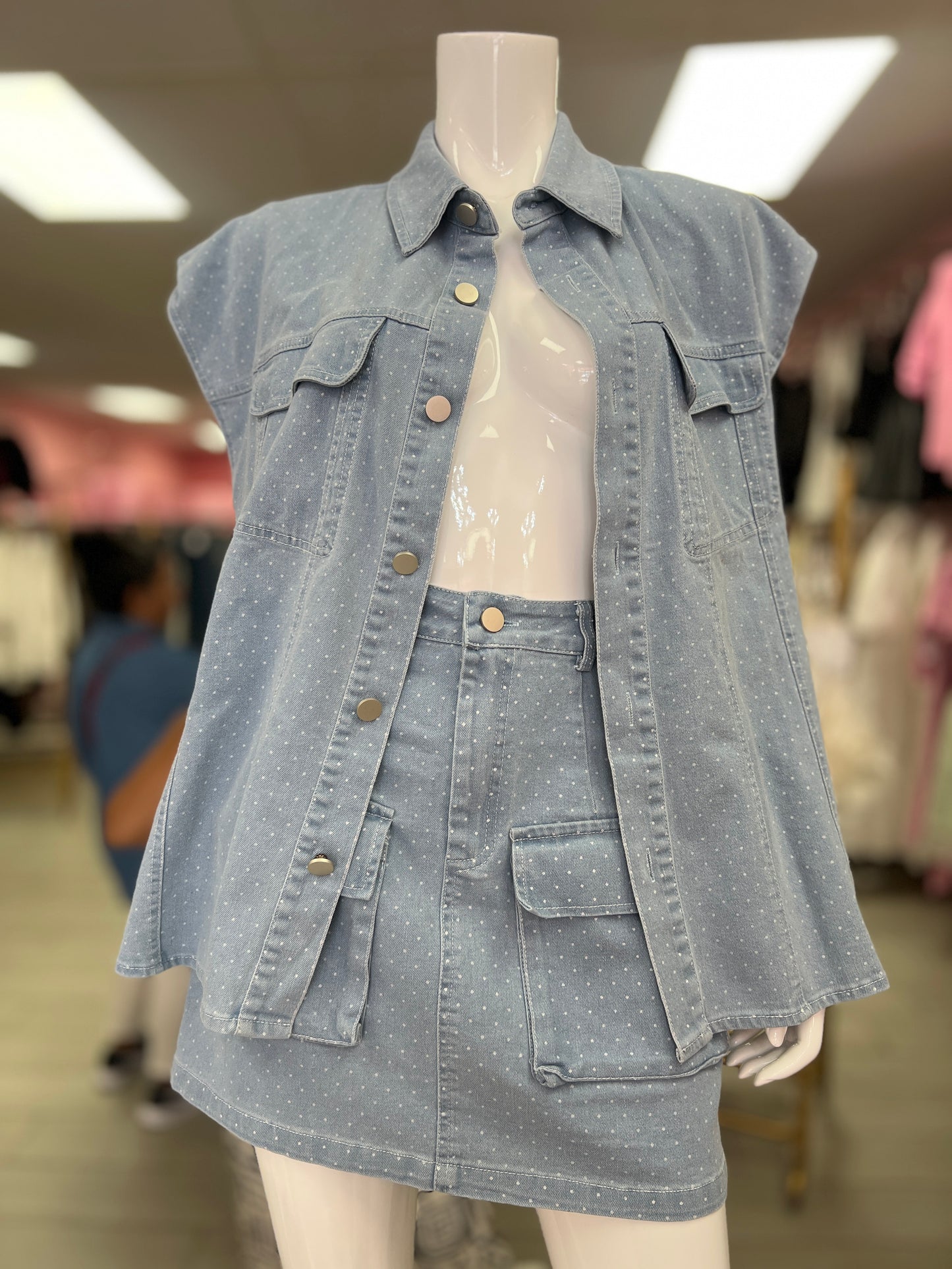 Set Denim Polka Dot