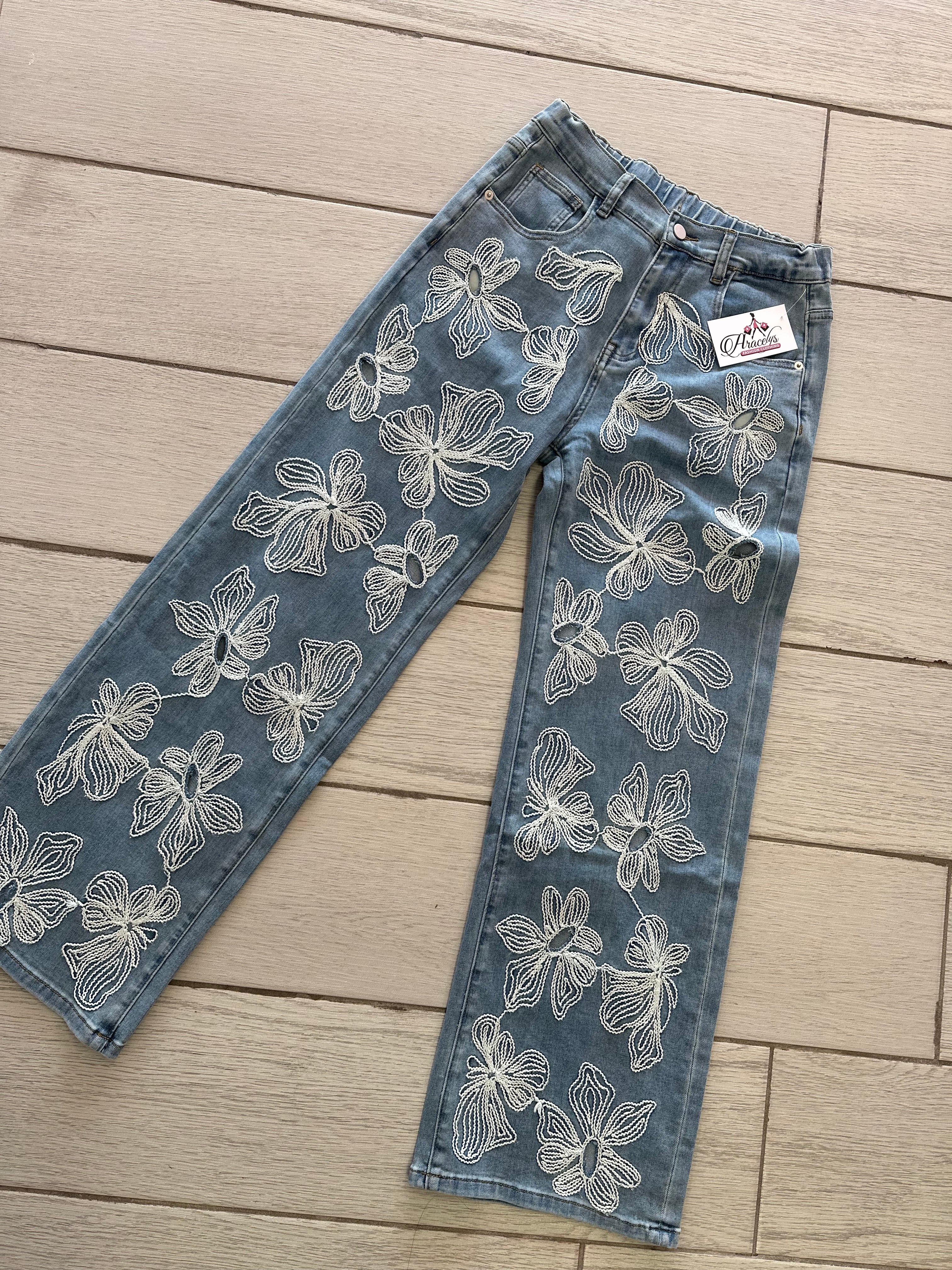 Jeans White Flower